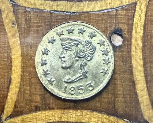 1853 California Gold Liberty Head Round 1/4 dollar Token/Coin: Bear on Back