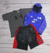 Mixed Lot Of 3 Under Armour Shirt Shorts Hoodie Gray Black Purple Youth Boys S-L
