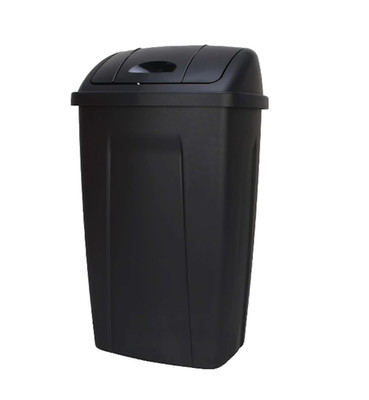 Kitchen Trash Can, 13 Gallon Plastic Garbage Bin with Swing Top Lid, Black
