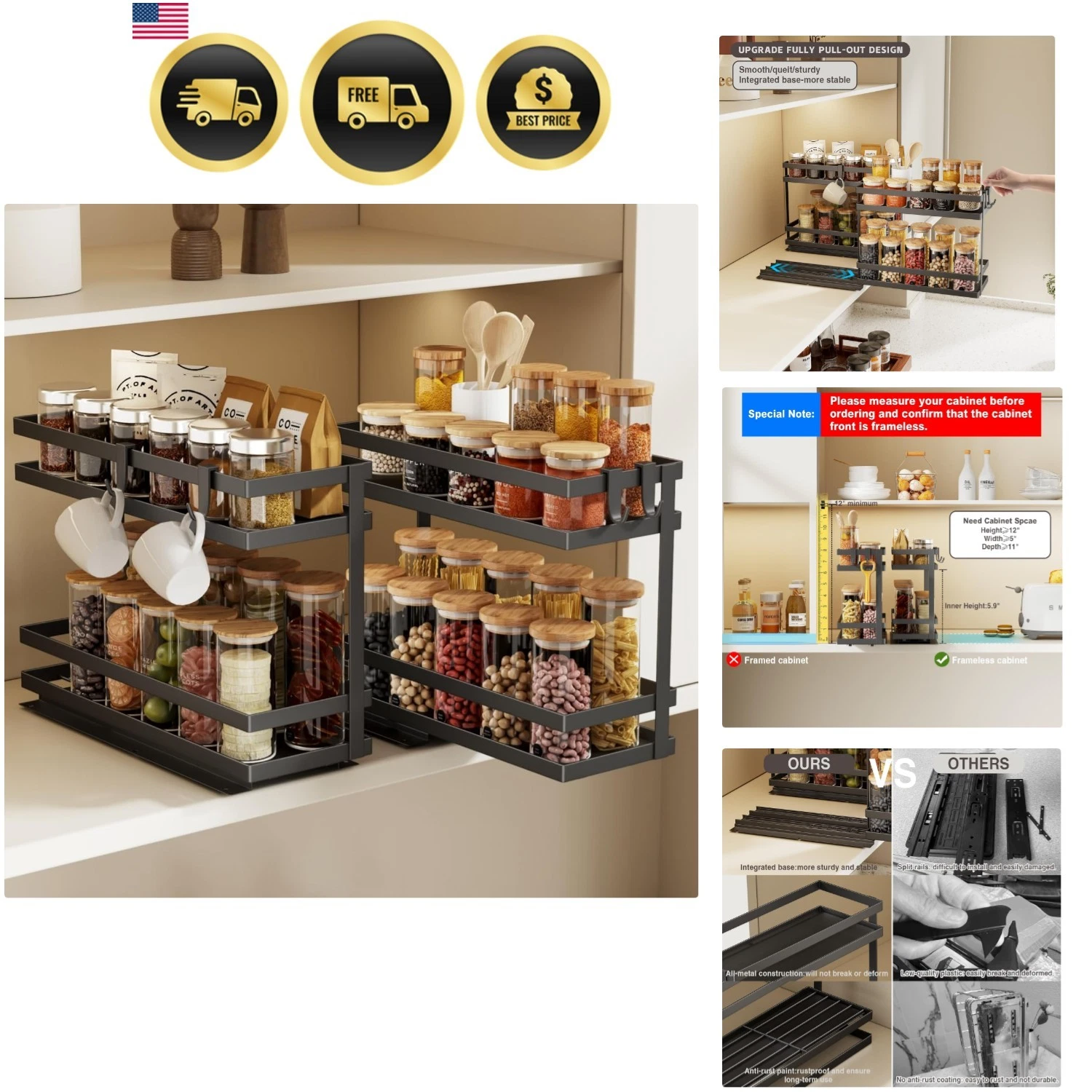 Pull Out Spice Rack Organizer for Cabinet, 2 Pack Metal Seasoning Organizer S...
Opens in a new wind