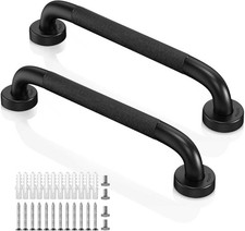 2 Pack 16 Inch Black Bathroom Grab Bars - Anti-Slip Knurled Stainless Steel