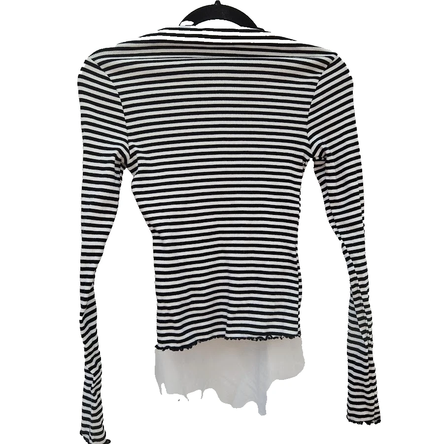 Monki Women's Small White Black Striped Top - Jersey Cotton Blend — 第 2/4 张图片