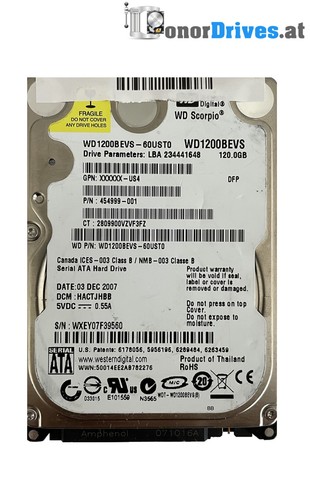 Western Digital WD1200BEVS-60UST0 - 120 GB - SATA - PCB 2060-701499-000 Rev. A*