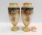 Pair Antique Carlton Ware Hand Painted Floral Vases Stoke On Trent c1920 Rare