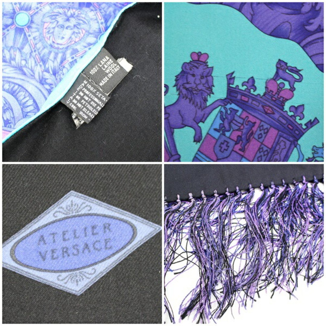 Versace Thin Stole Scarf with Fringe Silk x Wool Medusa Blue Made in Italy thumbnail 3