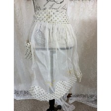 Vintage 1940s Sheer White Half Apron Gold Foil Clover Yellow Floral Embroidery