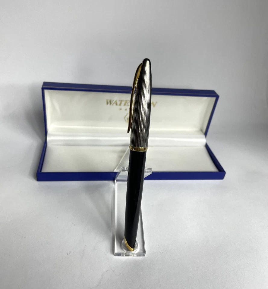Pluma Estilográfica Waterman Carene Resina Negra Borde Dorado Oro 18K Fino Nuevo en Caja con Caja Foto 4 de 4