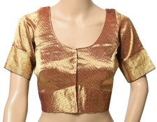 Sushila Vintage Banarasi Brocade Sari Blouse Pure Silk Brown Designer Choli 34"