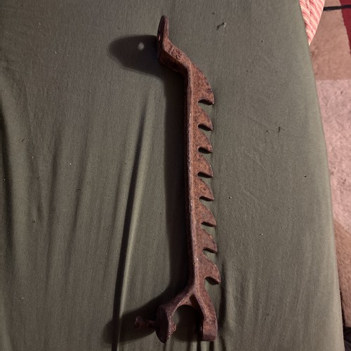 Antique Primitive 18th Century Hand Wrought Iron Fireplace Lamp Sawtooth Trammel