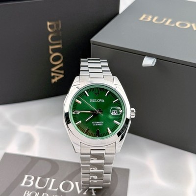 Bulova Men's Surveyor 96B429 Automatic Green Dial Stainless Steel Watch 39mm