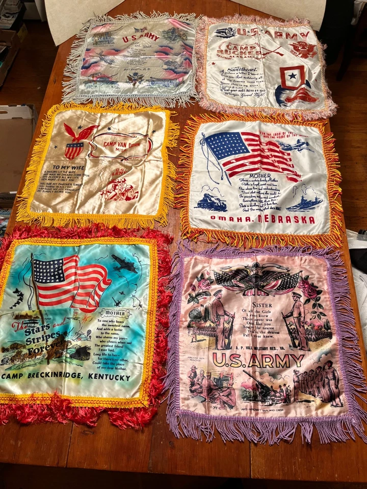 RARE Collection of 36 Silk WW2 Military Pillow Case Shams Navy & Army - Image 2 of 4