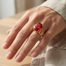 Valentine's Gift Orange Sapphire Oval 21.05Ct 925 Sterling Silver Handmade Ring