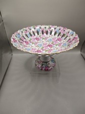 Crown Geisha Porcelain Tazza Cake Stand Comport Floral Pink Rose Pattern
