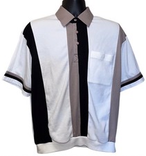 Vtg 80s/90s Classics by Palmland Banded Bottom Polo Shirt Sz L White Black Tan