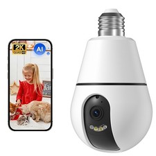 AI PTZ Light Bulb Security Camera 3MP Dual Band WiFi Color Night Vision Cam
