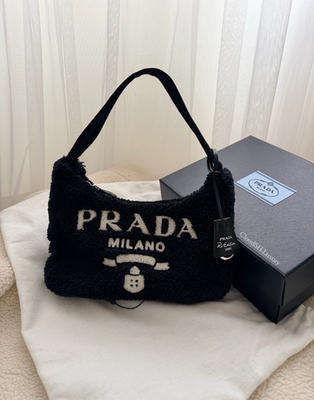 Auth Prada Re-Edition 2000 Black Terry Cloth Bag - Excellent
