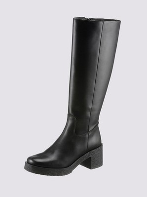 Leder Stiefel schwarz 37 HEINE Damen Stiefel Blockabsatz Stretch-Einsatz 4.8795
