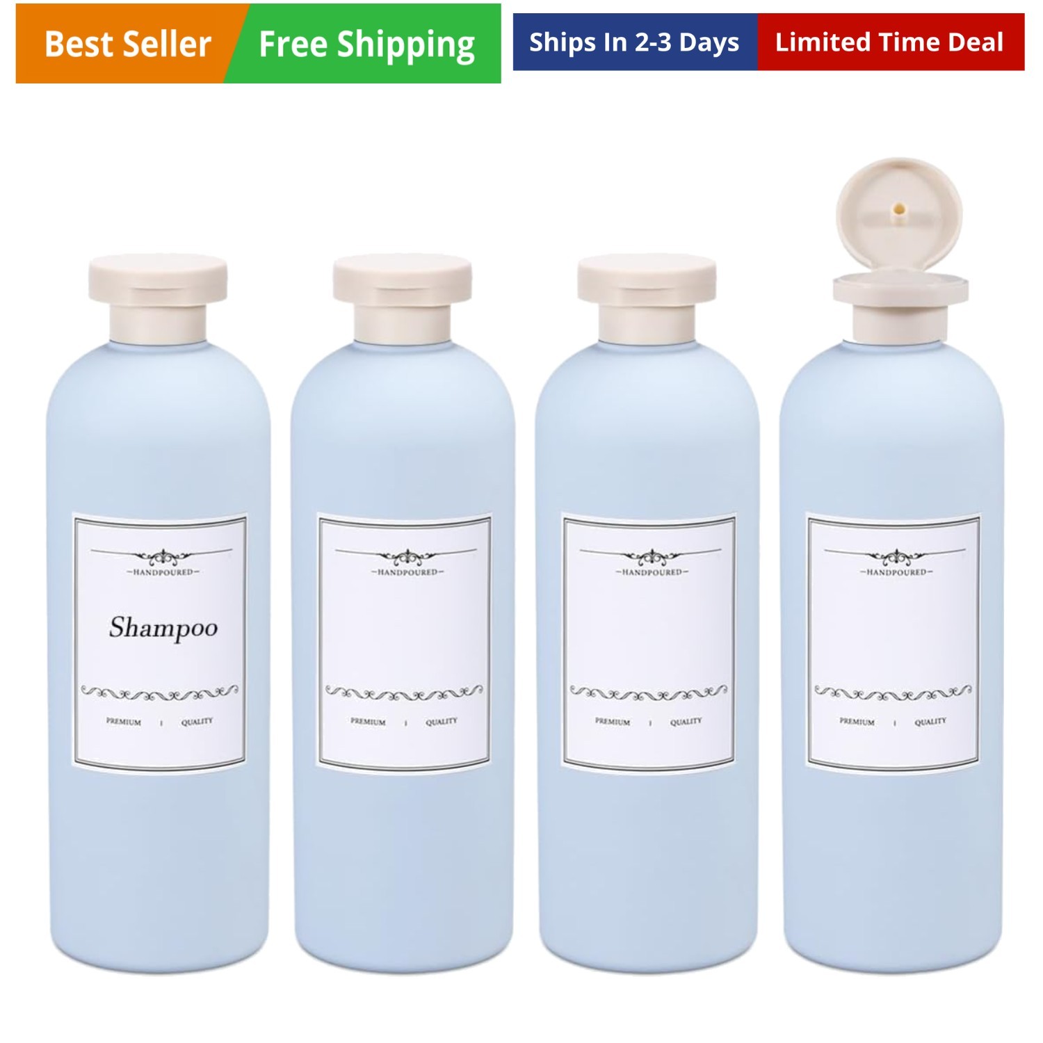 13.5oz 4pack Refillable Travel Shampoo and Conditioner Bottles, Travel Size c...