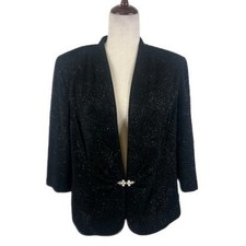 Alex Evenings Women's Black Tie Crystal Accents Evening Blazer Jacket Size XXL