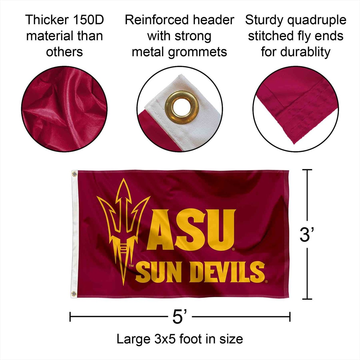 Arizona State University Sun Devils Flag ASU Large 3x5 | eBay