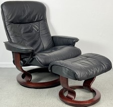 Ekornes Stressless Large "President" Black Leather Swivel Recliner  Ottoman
