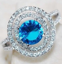 2CT Aquamarine  Topaz 925 Solid Sterling Silver Ring Jewelry Sz 7 JB1-3
