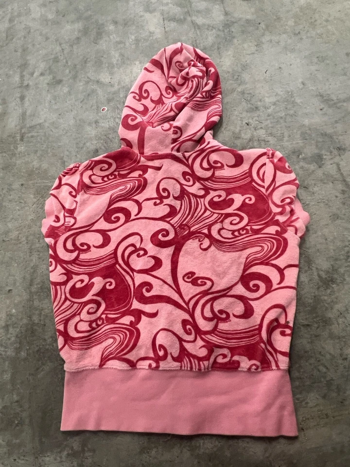 Bebe Hoodie Girls Small Pink Full Zip Terrycloth Y2K  pre owned towel top gold - Imagem 4 de 4