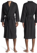 NWT / 125 DANIEL BUCHLER Men's Shawl Collar Waist Tie Robe / Charcoal / L/XL
