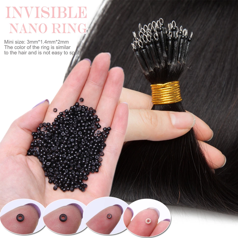 CLEARANCE Nano Ring 100% Human Remy Hair Extensions Micro Loop Beads 200G I Tip - Image 3 of 4