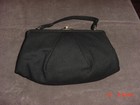 Vintage Crown Lewis Black Handbag Purse w/Crown Lewis Mirror and Old Comb