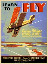 1930s "Learn to Fly" Curtiss Wright Flying Service Vintage Travel Poster - 18x24