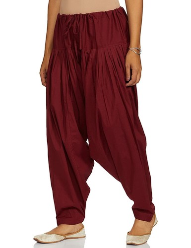Cotton Women Patiala Salwar Regular Fit Salwar Pants Regular Maroon Free Size - Picture 3 of 4