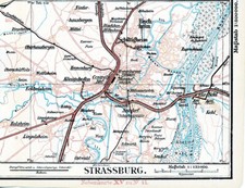 Straßburg Strasbourg 1897 kl. orig Eisenbahn-Karte Bischheim Kehl Sporen Ostwald