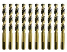HSS Drill Bit 10Pcs 1/2" Jobber Parabolic Gold/Black 3-Flat Shank Twist Drill