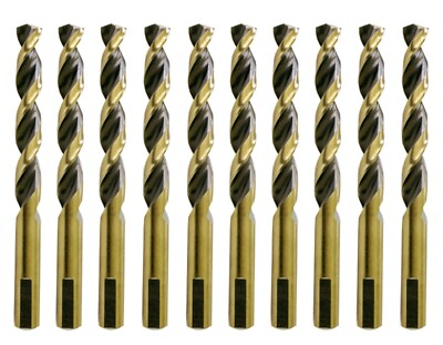 HSS Drill Bit 10Pcs 5/16'' Jobber Parabolic Gold/Black 3-Flat Shank Twist Drill