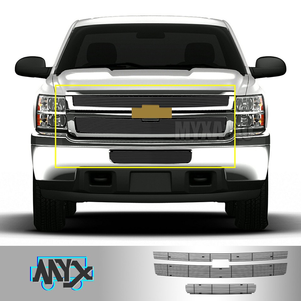 YHIMPORT Black Billet Grille Insert For 2011-2014 Chevy Silverado 2500HD/3500HD - Lower Bumper