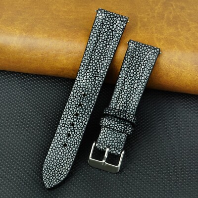 18mm Black Real Stingray Leather Watch Strap Men Genuine Padded Watch Band