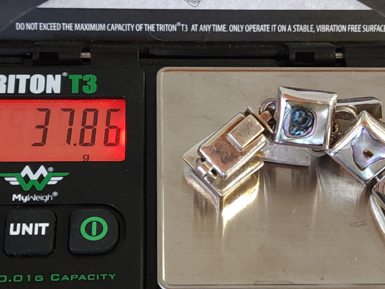 Sterling Silver Abalone Shell Square Links Bracel… - image 9