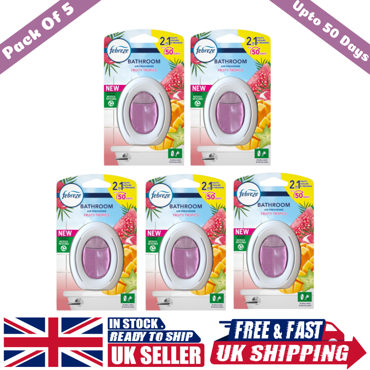 Pack of 6, 5, 4, 3, 2, and 1, Febreze Bathroom Air Freshener Fruity ...