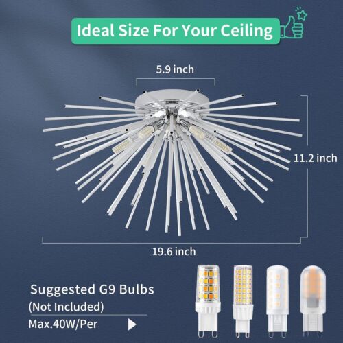 Modern Chrome Sputnik Chandelier 6-Light Satellite Light Fixture Dia:19.6" - Picture 4 of 9