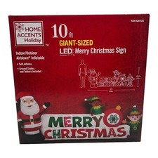Merry Christmas Sign LED Airblown Inflatable 10' Wide Santa Elf Elves Ornament