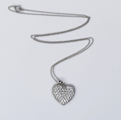 Pave Set CZ Iced Love Heart Pendant 925 Sterling Silver Designer 45cm Rolo Chain