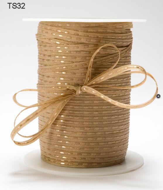 1/8 Inch Solid Stitched Center Ribbon - May Arts - TS32 - Tan/Tan -9.5 ...