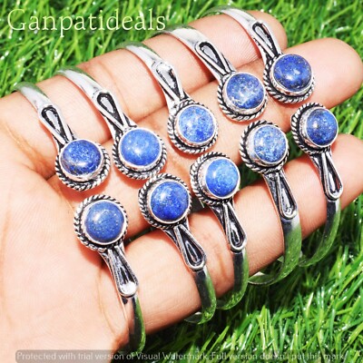 Lapis Lazuli Gemstone Adjustable Cuff Bangles 10pcs Lot 925 Silver Plated