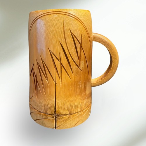 Vintage 1980er rote Streifen Jamaika 12 Unzen Holz Bier Glas handgeschnitzt Logo Stein - Bild 5 von 8