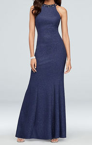 $139 NWT Nightway Women's Navy Blue Glitter Knit Gown Dress 8 tau24 707762094130 | eBay