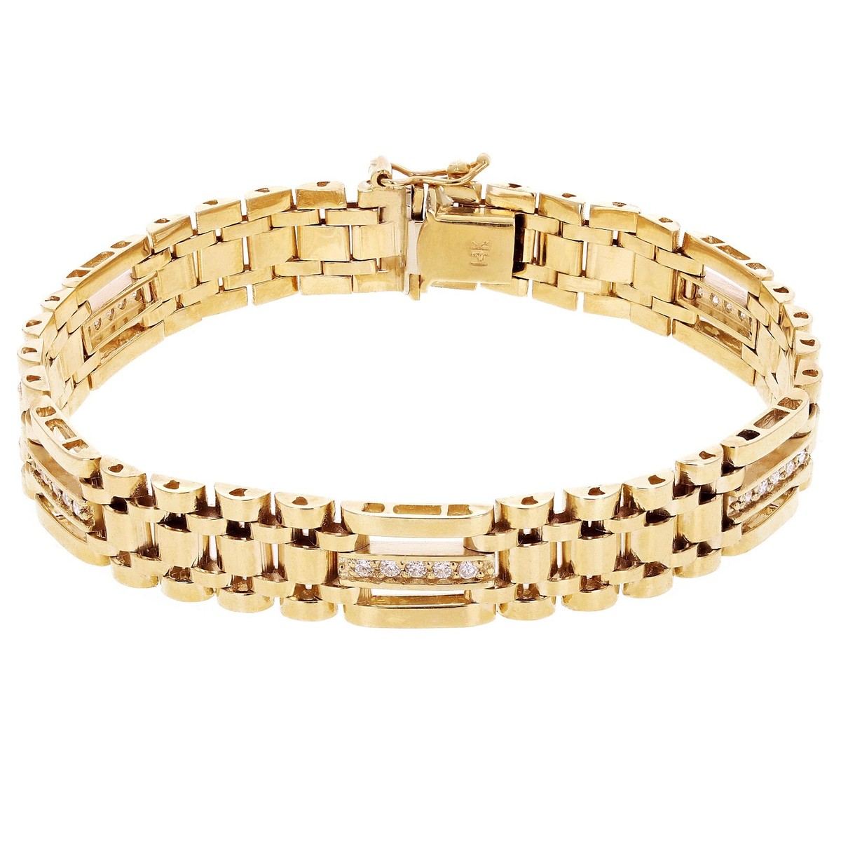Men's 14k Yellow Gold 0.65ctw Diamond Watch Link Bracelet 8