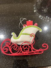 Macys Holiday Lane White Sleigh Ornament w Gifts New