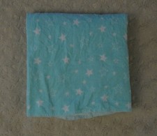 Luvable Friends Star Print Baby Blanket Aqua Blue White Flannel Receiving