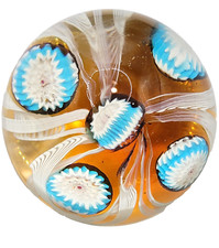 Vintage Fratelli Toso Murano Glass Paperweight Millefiori Latticino NO Sticker